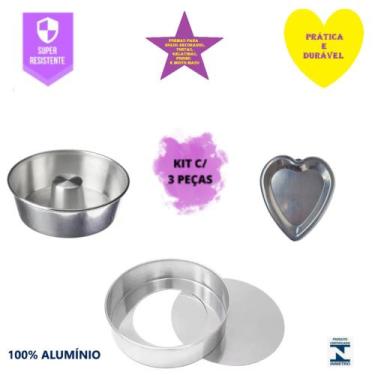Imagem de Kit De 1 Forma Fundo Falso + 1 Forma De Pudim Bolo Cone Canudo + 1 For