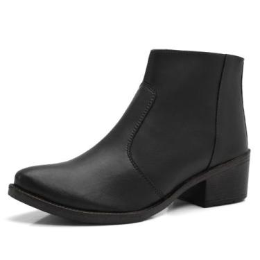 Imagem de Bota Feminina Bredeni Cano Curto Fivela Com Zíper, 38, Preto, Feminino