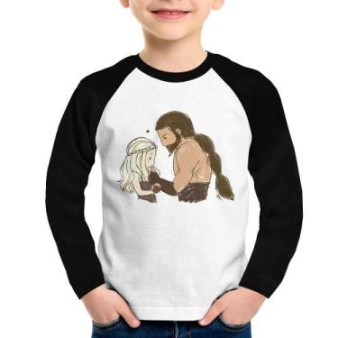 Imagem de Camiseta Raglan Infantil Khal Drogo e Daenerys Targaryen Manga Longa -