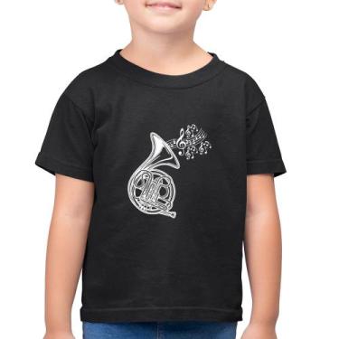 Imagem de Camiseta Algodão Infantil Trompa Notas Musicais - Foca na Moda, Preto,