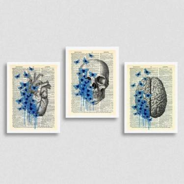 Imagem de kit 3 Quadros Psicologia Cérebro Coração 24x18cm - com vidro - Quadros