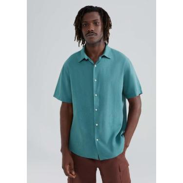 Imagem de Camisa Masculina Manga Curta Slim Com Linho - Hering, XG, Verde