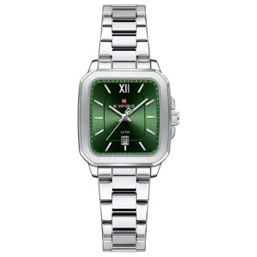 Imagem de Relógio De Quartzo Feminino Casual Mostrador Quadrado Pulseira Em Aço Inoxidável Impermeavel Verde