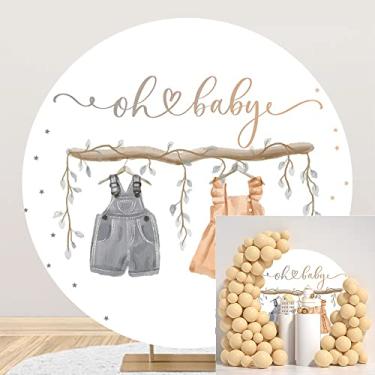 Imagem de OERJU Capa de fundo redonda para chá de bebê, pano de fundo redondo, roupas para meninos e meninas, ramos rústicos, deixa chá de bebê recém-nascido revelação de gênero decoração de festa fundo círculo