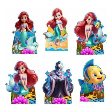Imagem de A Pequena Sereia Kit 6 Enfeites Decoração Festa Totens Ariel