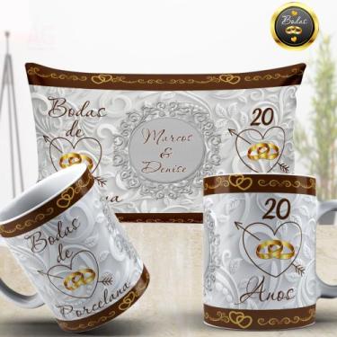 Imagem de Kit 2 Canecas e 1 Uma Almofada 20x30 Bodas de  PORCELANA - Personaliza