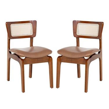 Imagem de Kit 2 Cadeiras de Jantar Portugal em Madeira Imbuia Tela Rattan Impermeável Caramelo L85