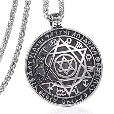 Imagem de FIZIZDH Colar masculino com pingente de hexagrama de estrela de Davi judaica de aço inoxidável, corrente de elos de quilha de 61 cm
