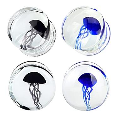 Imagem de YOFANST 2 pares de alargadores de orelha de água-viva oceano vidro alargador duplo alargador calibre de piercing 2g-5/8", Vidro, Zircônia cúbica