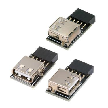 Imagem de xiwai 3 peças/conjunto USB 2.0 adaptador de painel frontal estende 9 pinos/10 pinos placa mãe fêmea para um único USB tipo A fêmea adaptador de extensão de cabeçalho angular vertical de 90 graus