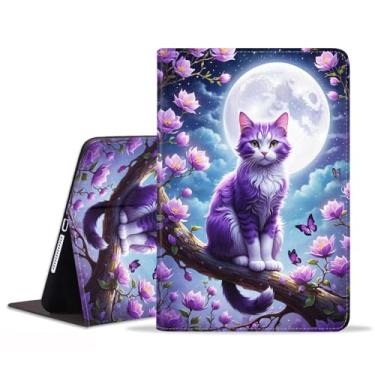 Imagem de stmedazm Capa para Samsung Galaxy Tab S9 FE 5G 10,9 polegadas/Galaxy Tab S9 11 polegadas 2023, capa dobrável de couro PU premium com suporte para despertar/hibernar automático - Gato sob a lua