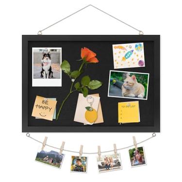 Imagem de DAHAPYBOO Quadro de cortiça com linho preto, quadro de avisos 43 x 30 cm. Quadros de cortiça para escritório, casa, escola, quadro de mensagens ou decoração de quadro de visão.