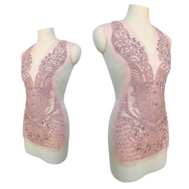 Imagem de Remendos feitos à mão com contas para vestidos de corpete, acessórios de casamento, adequados para vestidos de formatura (L2-Rosa)