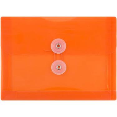 Imagem de JAM PAPER Envelopes de plástico com fecho de botão e cordão de amarrar - Tamanho do índice - 13 x 18 cm - Laranja - Pacote com 3