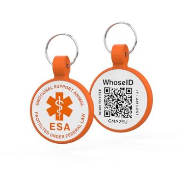Imagem de Etiqueta de identificação de animal de estimação QR Code, etiqueta de silicone silenciosa de perfil online, placa de identificação de osso sem som, etiquetas de borracha duráveis leves à prova d'água, sem irritação, etiqueta antiperda para animais de estimação (ESA, laranja)