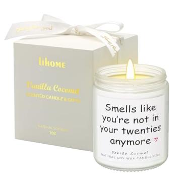 Imagem de Lihome Presentes de aniversário de 30 anos para ela – Vela e decorações engraçadas de aniversário, ideia de presente para melhor amiga – Vela perfumada de coco com cera de soja natural e baunilha (200