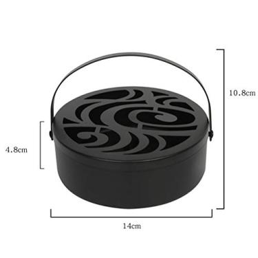 Imagem de Suporte de Bobina de Mosquito de Ferro Oco Redondo Caixa de Incenso Com Alça para Viagens de Acampamento Ao Ar Livre (Preto)