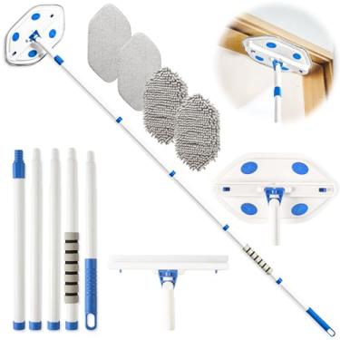 Imagem de LIYFUHY Mop Limpador De Parede Com Cabo Longo De 80 Polegadas, Esfregão De Parede, Ferramenta De Limpeza De Teto Com Rodo, Espanador Limpador De Rodapé Com 4 Almofadas Reutilizáveis. Mop De Pó Para