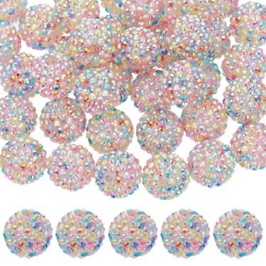 Imagem de SUNNYCLUE 40 peças de contas de strass de resina de 20 mm contas coloridas grossas a granel grandes bolas de chiclete rosa brilhante discoteca contas grandes para canetas com contas, artesanato,