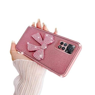 Imagem de TSAYGFK Capa para XiaoMi RedMi Note 11 Pro 5G para mulheres com glitter, elegante, macia, transparente, TPU, luxuosa, 3D, laço, cristal, brilhante, brilhante, capa protetora com alça para Redmi Note