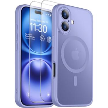 Imagem de SPIDERCASE Capa magnética para iPhone 16 Plus, com 2 peças [protetor de tela de vidro temperado] Capa protetora fina à prova de choque translúcida fosca traseira para iPhone 16 Plus de 6,7 polegadas,