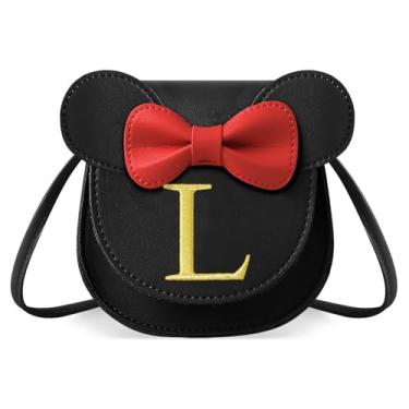 Imagem de izuzta Bolsa infantil para meninas 1 2 3 4 5 6 7 8 9 anos presente de aniversário linda mini bolsa de mouse bolsa transversal, Bolsa pequena/preta/letra glod, Large, G