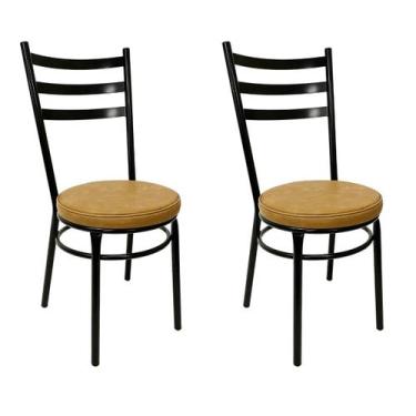 Imagem de Conjunto 2 Cadeiras de Cozinha Redonda com Reforço Preta Assento Gross