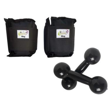 Imagem de Kit Tornozeleira 6KG Nylon Preto + Halteres 6KG Preto - Exercise Sport