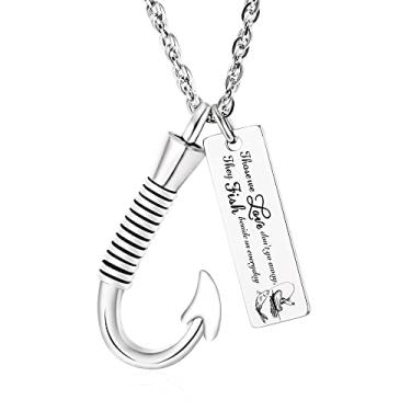 Imagem de Colar memorial com pingente de urna de cremação de anzol para cinzas Colar de cremação de urna de peixe, Metal, Sem Pedra Preciosa