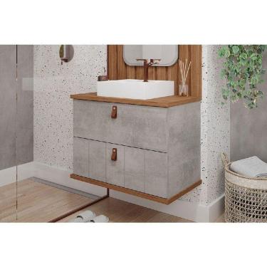 Imagem de Balcão P- Banheiro Milano 1 Porta E 1 Gaveta C- Cuba 80cm Cimento-freijo - Mgm