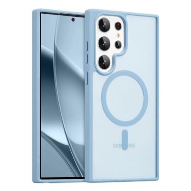 Imagem de RALEAVO Capa magnética forte para Samsung Galaxy S23 Ultra [compatível com Magsafe] Capa protetora fina à prova de choque para celular S23 Ultra com traseira rígida translúcida, azul