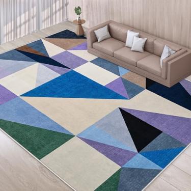 Imagem de TWINNIS Tapete de área moderna para ambientes internos, 15 x 23 cm, estilo patchwork geométrico, lavável, tapetes grandes para sala de estar, quarto, pisos de madeira, antiderrapante, tapete macio,