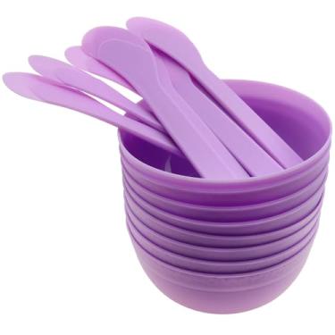 Imagem de safycaby Ferramentas para fazer geleca faça você mesmo, 8 tigelas de plástico e 8 colheres de mistura de cola para mistura de cola e geleca (8 conjuntos roxos)