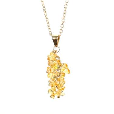 Imagem de Colar de cristal dourado com pingente de cascalho de cristal com franja de uva e pedra natural, one size, Liga de aço Cristal, Sem Pedra Preciosa