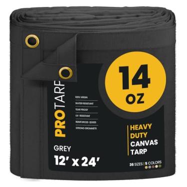 Imagem de PROTARP Lona resistente à água de 400 ml, capa de lona resistente a UV com ilhós de latão à prova de ferrugem, multiuso para dossel, telhado, acampamento, pilha de madeira (cinza 3,5 x 61 cm)