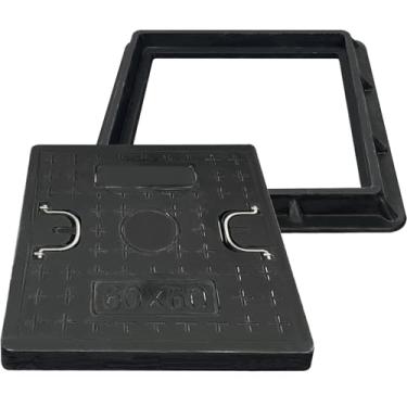 Imagem de Capa de bueiro quadrada de 61 x 61 cm, capa sólida para fossa séptica, design antiderrapante embutido com alça, adequado para esgoto, fossa séptica e quintal (preto)