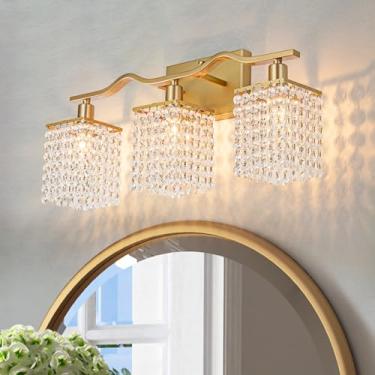 Imagem de Ludil Luminárias De Cristal Para Banheiro, Luzes Modernas Douradas Para Banheiro Com 3 Luzes, Arandelas De Parede Com Contas De Cristal, Luminária De Parede De Corrente Para Espelho, Cozinha, Quarto