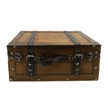 Imagem de Baú do Tesouro de Madeira, Tronco de Armazenamento de Madeira Vintage, Caixas de Mala Antigas Decorativas, Caixa de Armazenamento de Madeira Baús Antiquadas para Decoração de