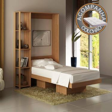 Imagem de Cama Articulada Solteiro 4 Prateleiras 2 Nichos CM8013 Amêndoa Tecnomobili + Colchão Ortobom