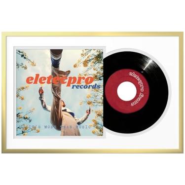 Imagem de eletecpro Moldura de disco de alumínio de 40,6 x 61 cm com capa de acrílico e 2 tapetes de dupla face (preto e branco), moldura de vinil para álbum único de 30,5 cm, suporte de parede com cabide,