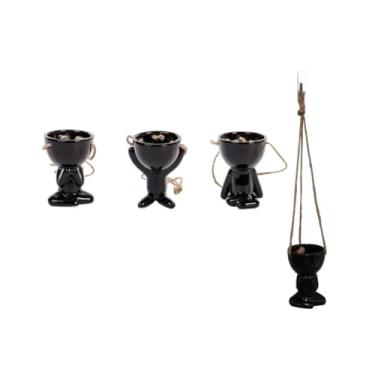 Imagem de Kit 3 Vasos Bob Cachepot Corda Pendurar Decoração (KIT3HD01798-PRETO)