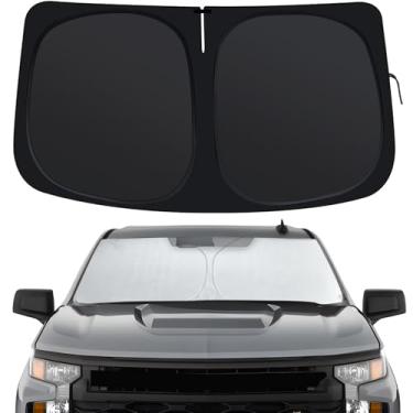 Imagem de Para-brisa para Chevrolet Silverado 1500 2014-2025, persianas de janela dianteira, ajuste personalizado para acessórios Chevy, protetor solar de carro dobrável com para-sol de volante para bloquear