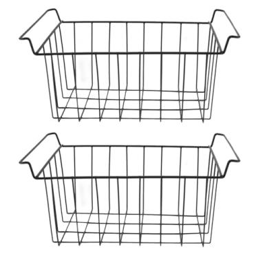 Imagem de Freezer cesto arame de aço de revestimento de revestimento salvamento de salvamento multifuncional Organizador de congelador para armazenamento de alimentos para geladeira Prática (Preto)
