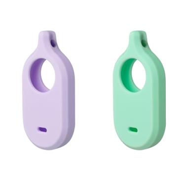 Imagem de Capa de silicone para Galaxy SmartTag2 com chaveiros, pacote com 2 capas protetoras antiarranhões com mosquetão (roxo/verde menta)