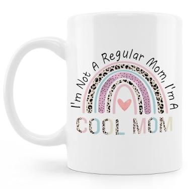 Imagem de BESERH Caneca de café moderna leopardo arco-íris legal mamãe, melhores presentes de aniversário do dia das mães para mãe, mãe, filhas, filhas, presentes, caneca de café de cerâmica 325 ml