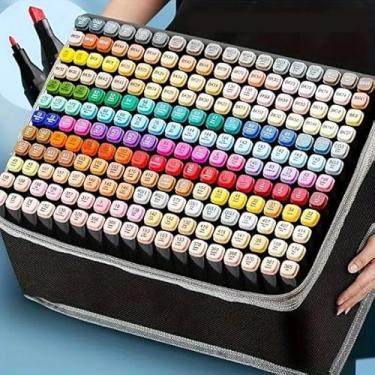 Imagem de Canetinha Ponta Dupla para Colorir Kit Estojo de Canetas Escolar Marcador Coloridas Permanente Duas Pontas 80 Cores