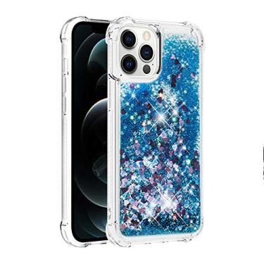 Imagem de Capa de telefone à prova de choque para iPhone 13 Pro com glitter líquido de areia movediça e corações flutuantes, capa de TPU de camada dupla reforçada com 4 cantos, protetor de telefone seguro