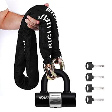 Imagem de BIGLUFU Cadeados de corrente para motocicleta resistentes longos, à prova de cortes, correntes quadradas coloridas de 15 mm de espessura, com 4 chaves de trava em U de 16 mm, ideal para motocicletas, motocicletas, bicicletas, geradores, portões, bicicletas (1,5 m)
