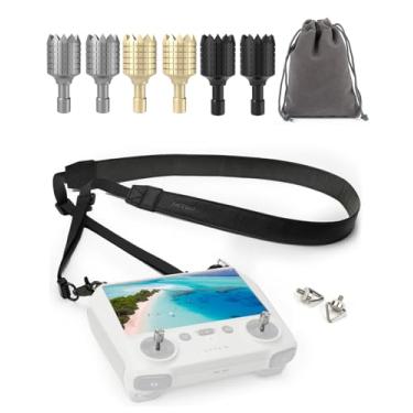 Imagem de LKTOP Alça de pescoço + joysticks para controle DJI RC/RC2, cordão de couro de poliuretano de 127 a 163 cm, 3 pares de palitos para DJI Mini 4 Pro/Mini 3 Pro/Mini 3/Air 3S/Air 3/Air 2S/Mavic 3/Mavic 3