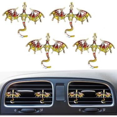 Imagem de 4 peças de clipes de ventilação de dragão brilhante para carro ambientador de carro acessórios de carro esmaltado dragão de fogo Wyvern clipes de ventilação recarregáveis saída de óleo essencial